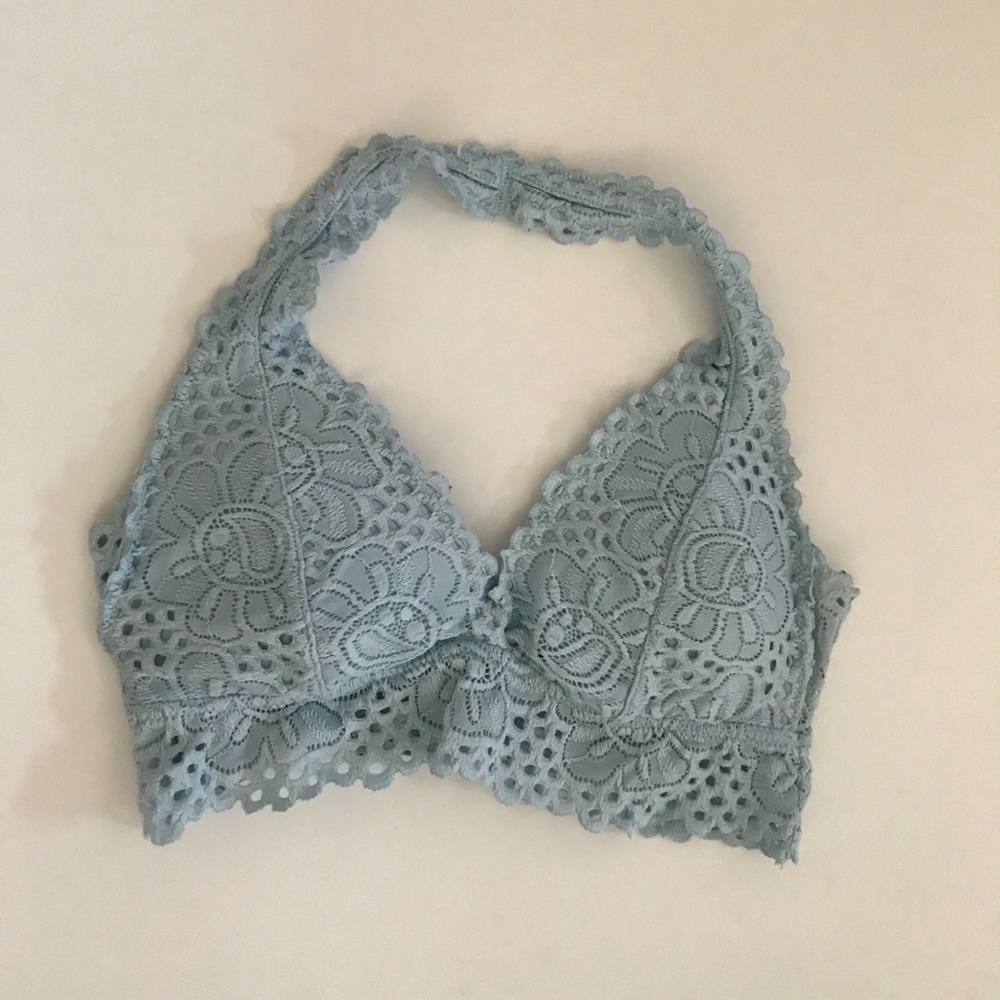 light blue lacey halter bralette
